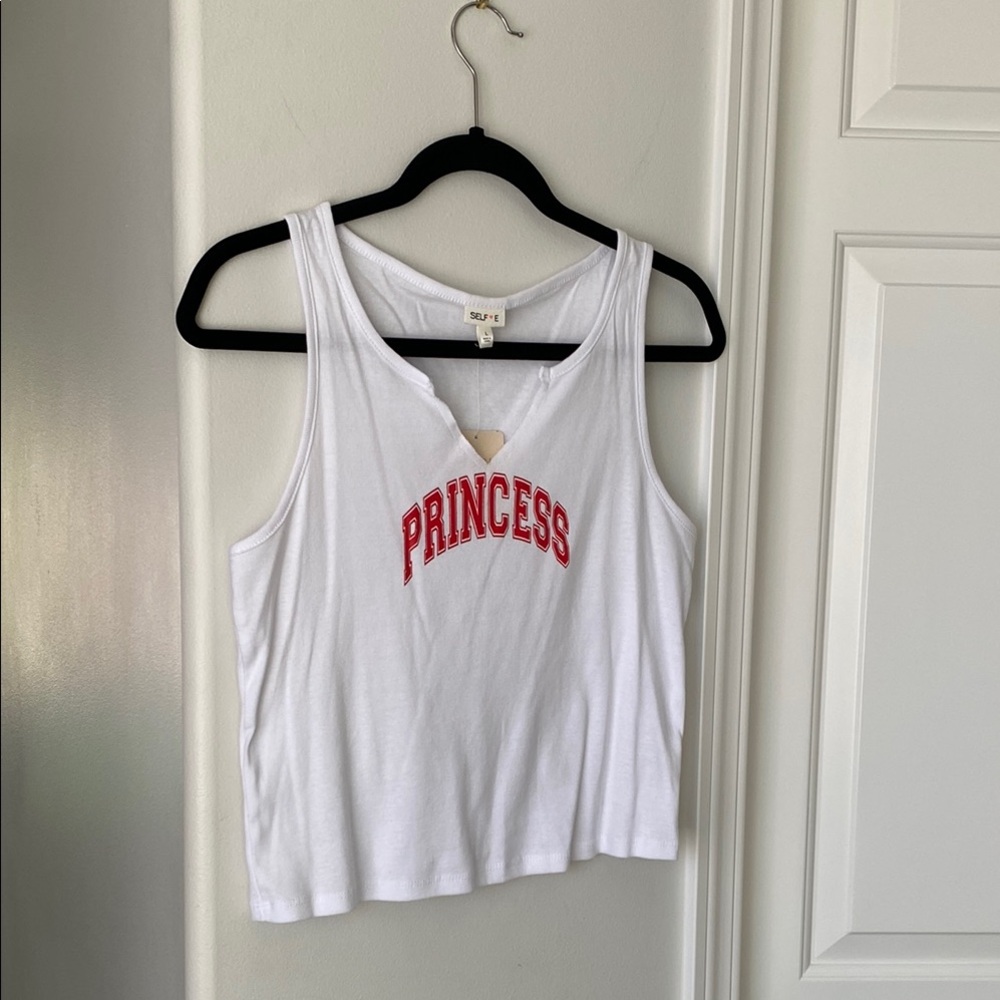 Self Esteem - White Graphic Tank Top “Princess” V-Neckline